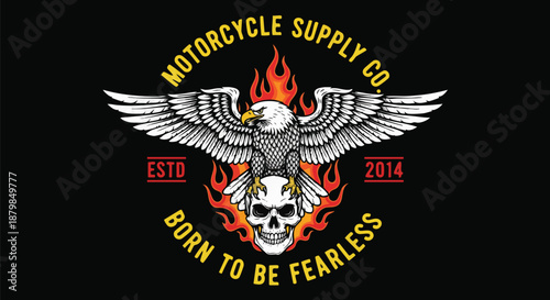 Eagle and Skull with Flames Emblem for Motorcycle Supply Company and Apparel.