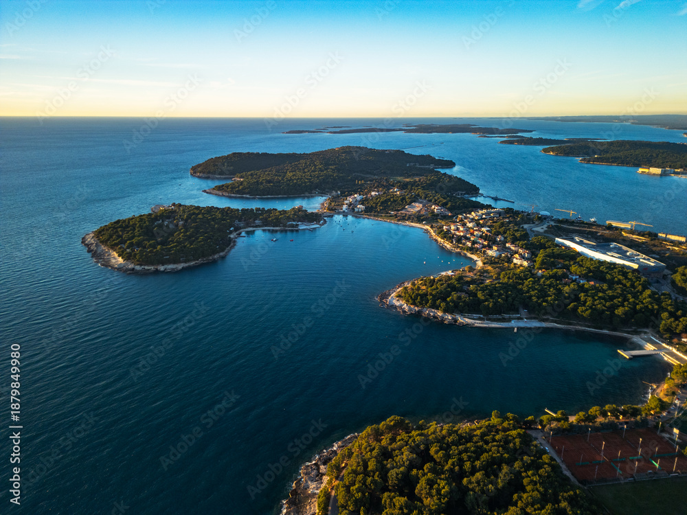 Fototapeta premium Pula coastline of islands in Croatia - aerial drone view