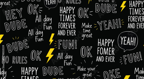 Fun and Positive Vibes: Text and Lightning Bolt Pattern.