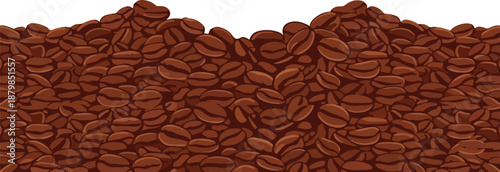 Premium Roasted Coffee Beans Bottom Border - Seamless Flat Vector Illustration on White Background