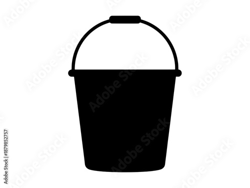 Black bucket icon silhouette isolated on white background, simple 2d vector illustration of a plastic or metal pail with handle.