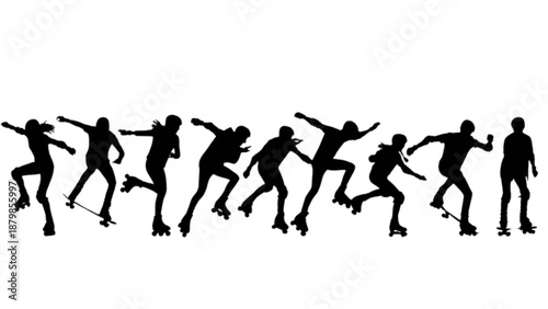 Dynamic silhouettes capturing the speed and agility of rollerblading, roller skating, and skateboarding
