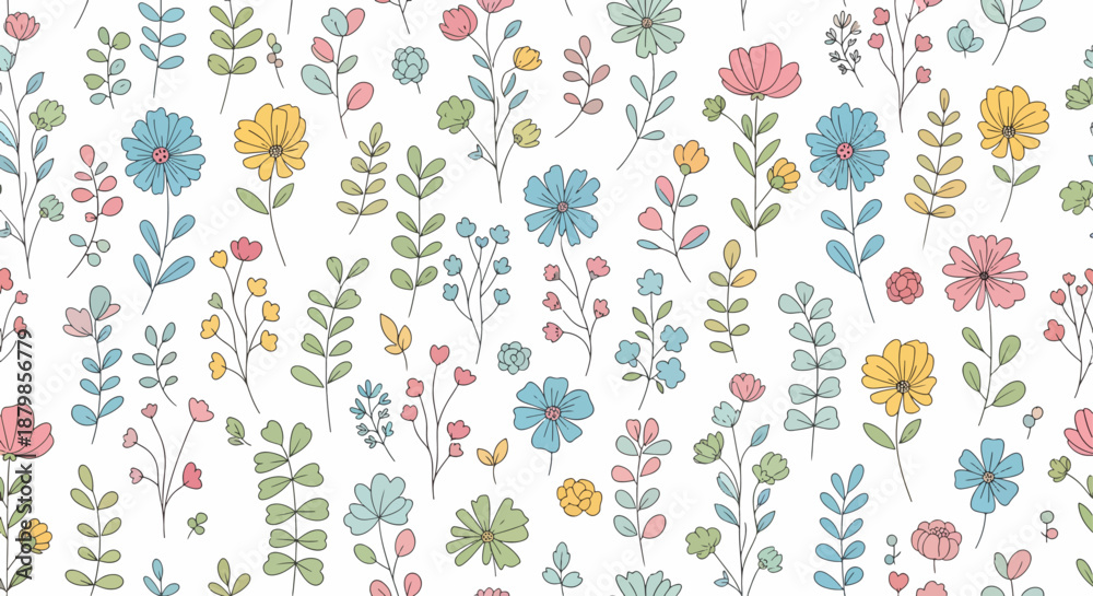 Fototapeta premium Seamless pink flowers. colorful flowers with graphic lines. Seamless Tile.