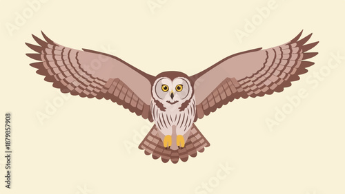 A cartoon owl with spread wings on a pale yellow background