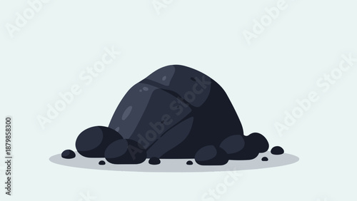 A cluster of dark, rounded stones sits on a light grey shadow