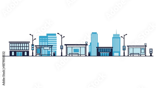 Cityscape illustration featuring modern buildings and urban infrastructure