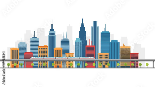 Vibrant Cityscape Illustration Featuring Skyscrapers and Urban Landscape