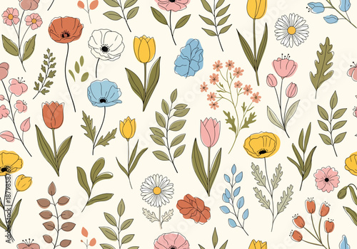 Watercolor Tropical Flowers Seamless Pattern. Floral Hand Drawn Background. Exotic Plumeria Flowers Design for Fabric, Textile, Wallpaper. Vector illustration