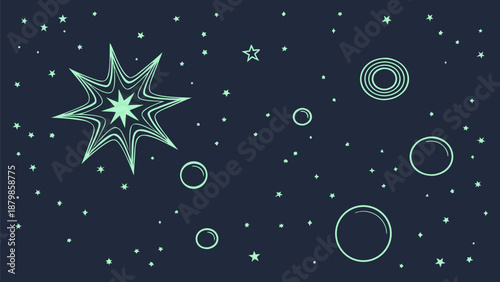 Glowing star and planets in a vibrant night sky with celestial bodies