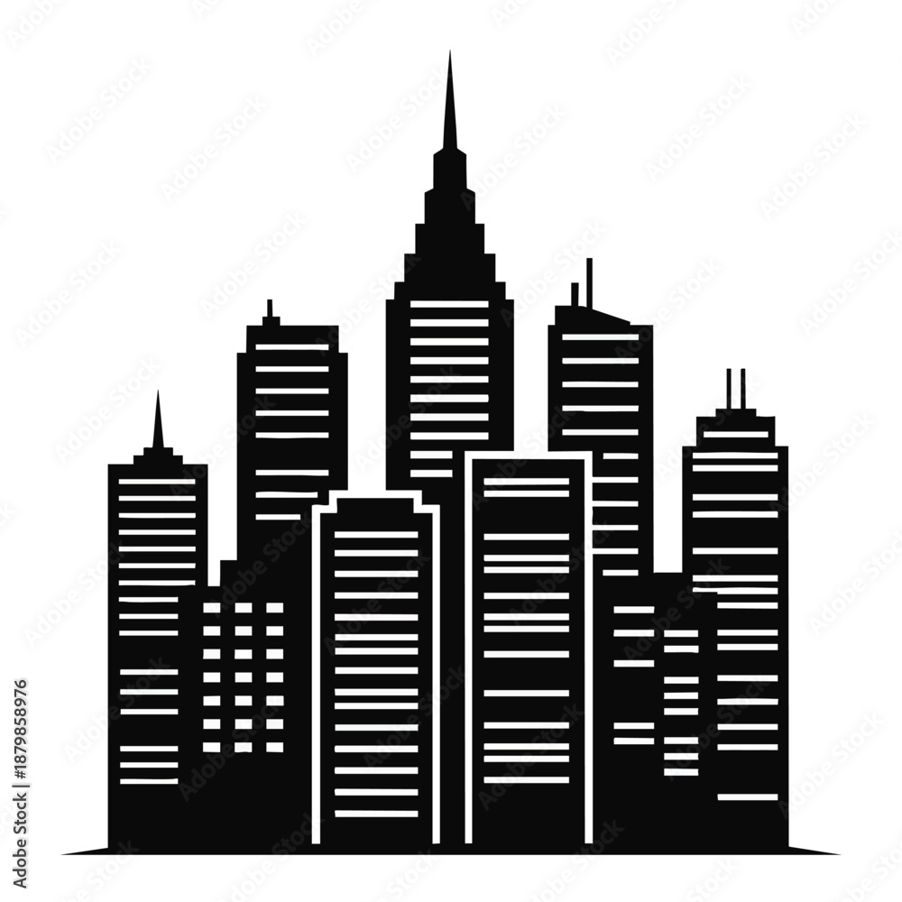 Obraz premium Modern City Skyline Silhouette Illustration - A Versatile Graphic for Business and Urban Themes.