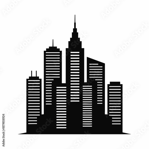 Modern City Skyline Silhouette - Vector Illustration of Tall Buildings.
