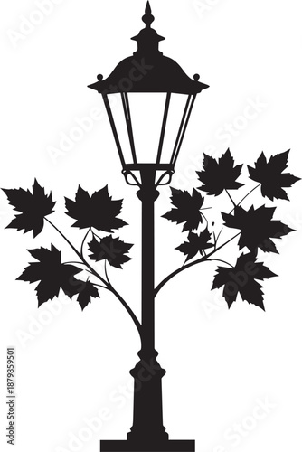  Vintage Autumn Street Lamp Silhouette Vector Illustration