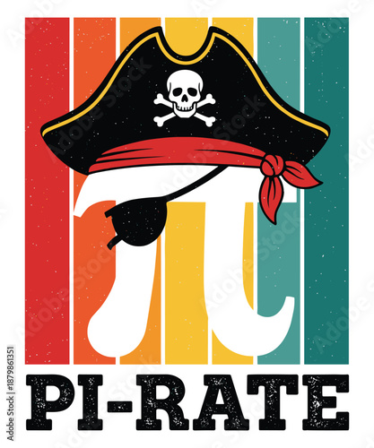 Fun Pi Rate math concept with pirate hat and colorful background