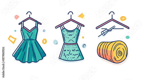 Fashionable Clothing and Accessories on Hangers.