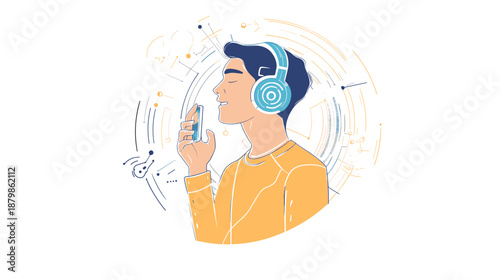 Man Listening to Music on Headphones.