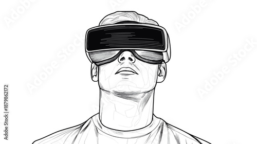 Man Wearing Virtual Reality Headset Illustration.