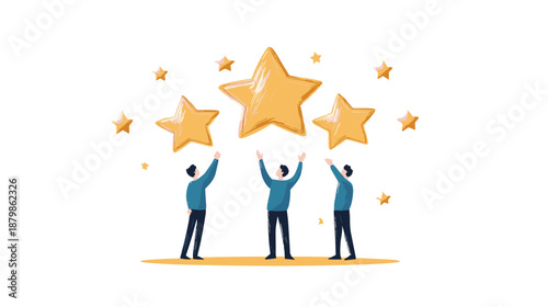 Three People Reaching for Golden Stars.