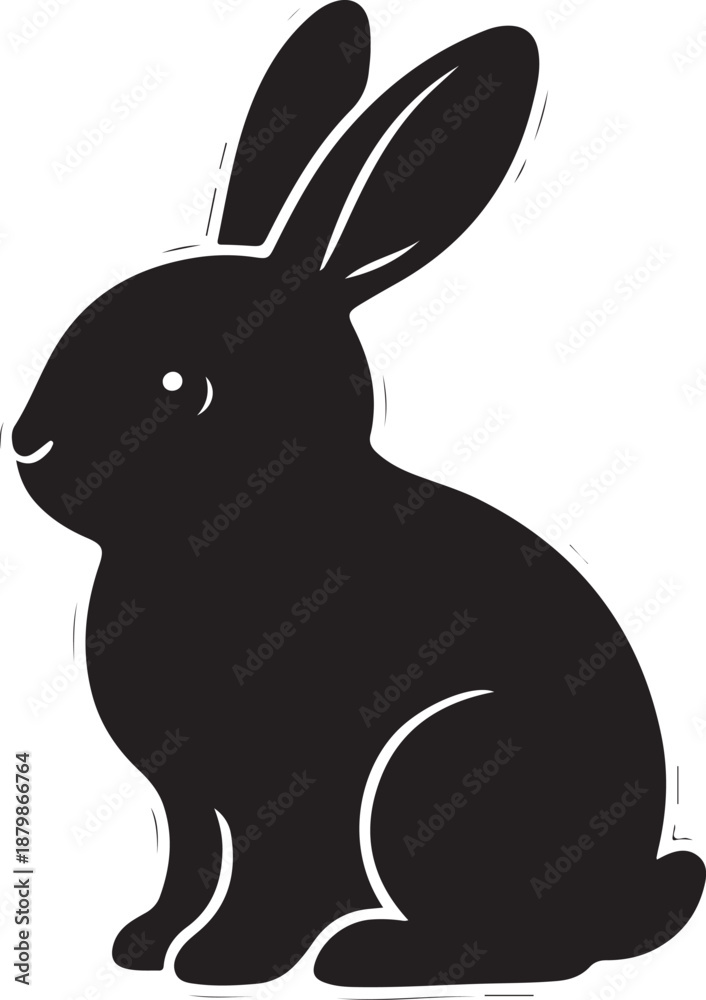 Obraz premium Rabbit sitting silhouette, cute rounded minimal shap