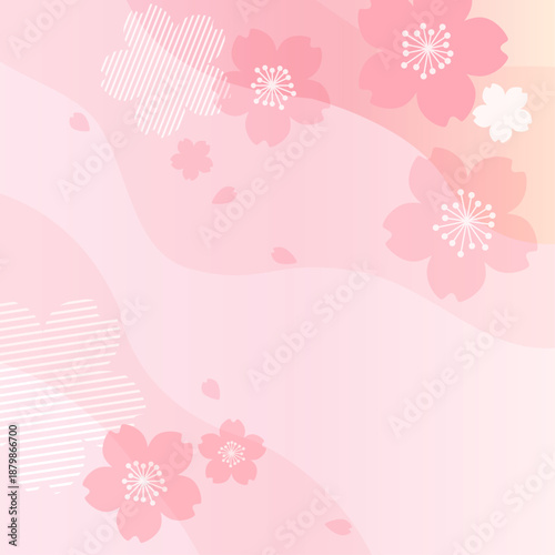 春の桜が重なる透明感デザイン 正方形ビジュアル素材