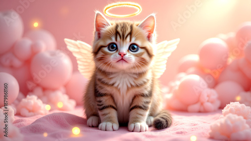 Angelic Kitten with Halo and Wings