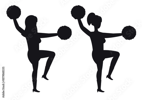 Cheerleader Silhouette Icon Jumping Female Cheerleader with Pom-Poms vector Illustration.
