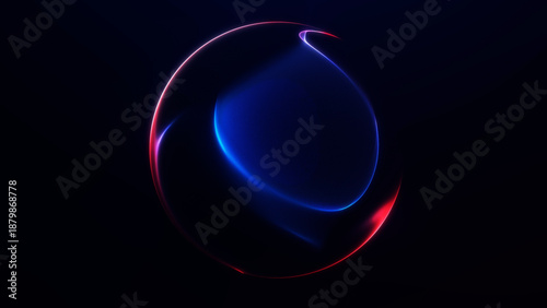 Abstract blue and red glowing plasma sphere with smooth gradient energy layers on dark background, futuristic digital orb.
