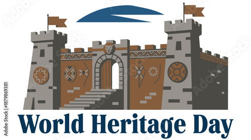 Vibrant castle illustration celebrating World Heritage Day globally