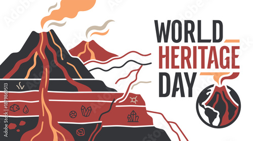 Vibrant volcanic landscape illustration for World Heritage Day