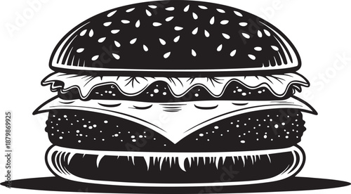 American Famous Burger Black Vector Icon Isolated on Transparent Background for Fast Food Branding and Menu Design