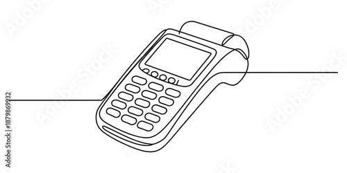 Continuous line drawing of a point-of-sale terminal for modern retail transactions Vector, illustration