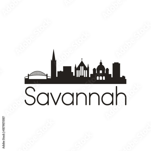 Savannah skyline silhouette with iconic bridges and buildings design illustration