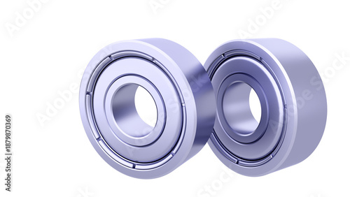 Industrial Ball Bearings - two bearings. front view. 3D rendering isolated on white background. Ideal for professionals, educational, engineering, and industrial design.
