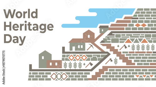 Terraced farmland on World Heritage Day with traditional houses