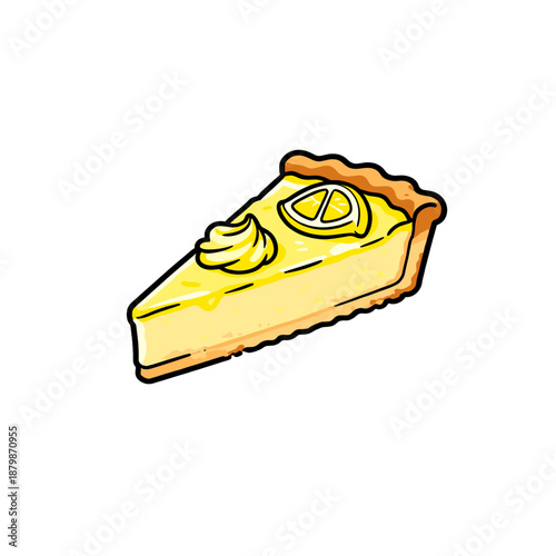 [Vector EPS]Delicious slice of lemon tart with creamy filling and lemon garnish