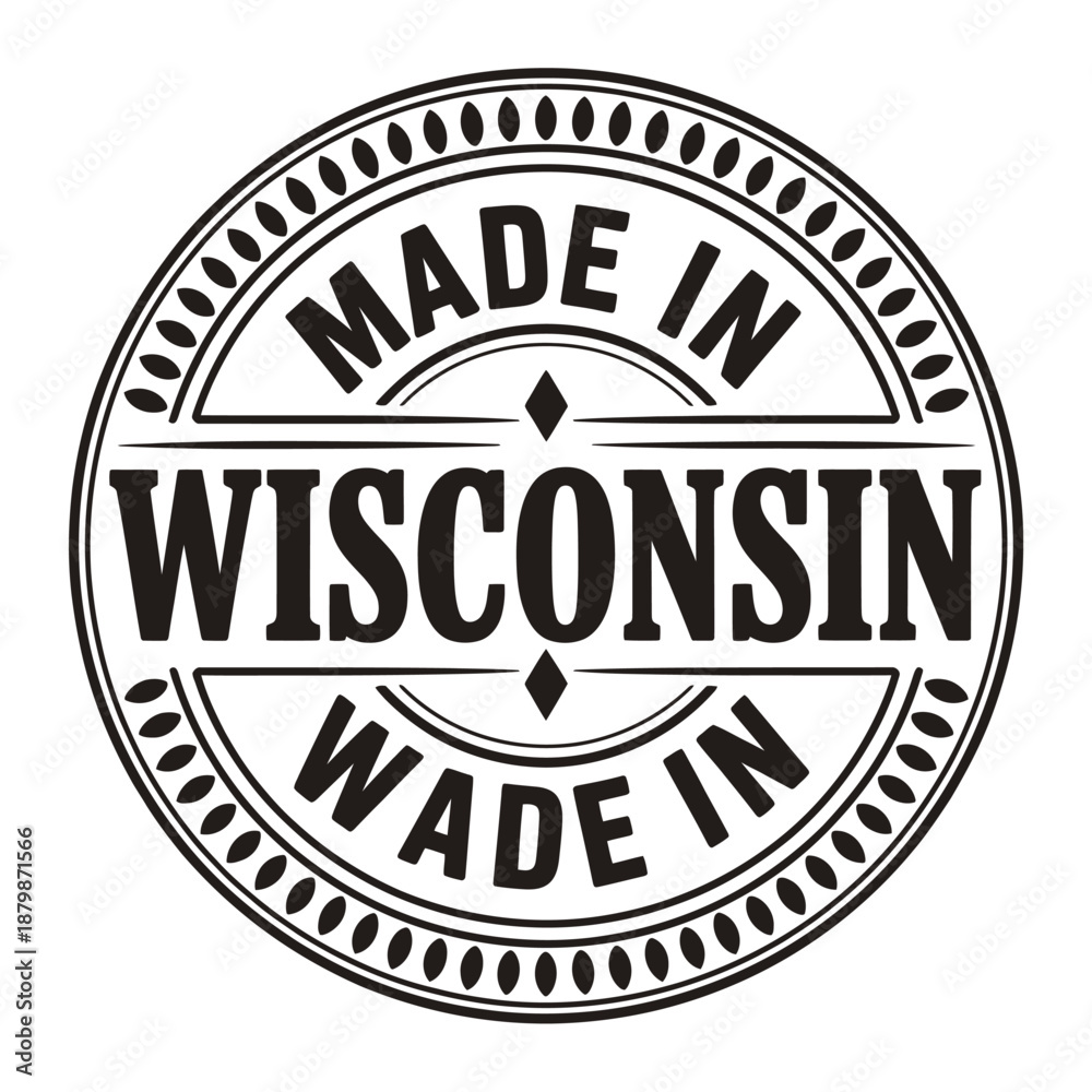 Fototapeta premium Circular badge displaying made in Wisconsin text within a double circular border