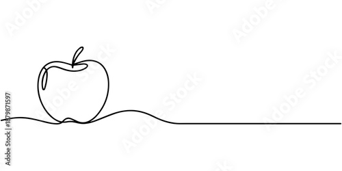 Food icon apple continuous one line drawing minimalist style isolate outline vector design, One continuous line drawing sliced and whole healthy apples organic for orchard logo. Fresh tropical