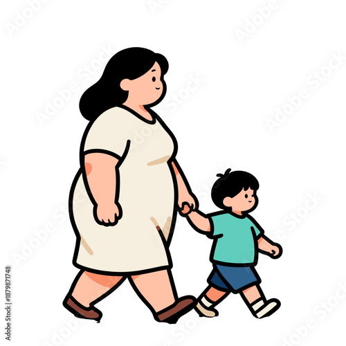 [Vector EPS]A mother and child walking together showing a loving family moment