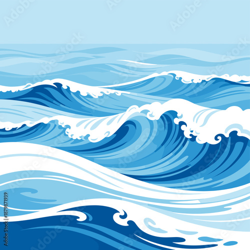 [Vector EPS]Vibrant and Dynamic Blue Ocean Waves with Flowing Patterns