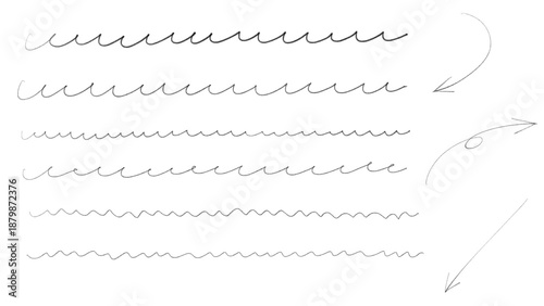 細いマーカーペンで書かれた、おしゃれでかわいい手書きの直線、下線の一式