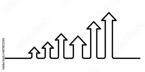 Simple continuous line drawing showing arrows increasing in height representing upward trend and progress Vector, illustration