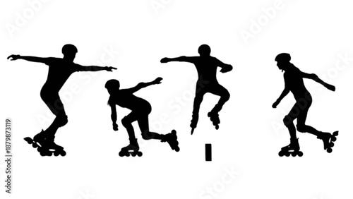 Dynamic inline skaters in motion on smooth surface