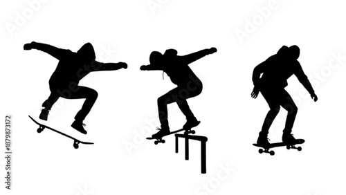 Skateboarder in motion with dynamic tricks and stunts