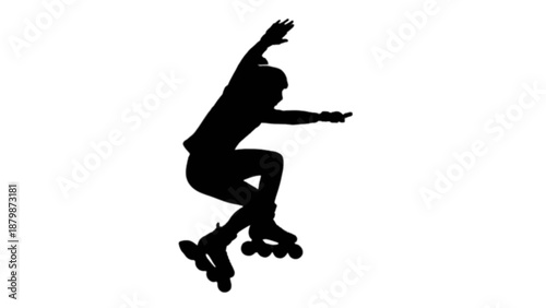 Dynamic silhouette of a person rollerblading with arms outstretched
