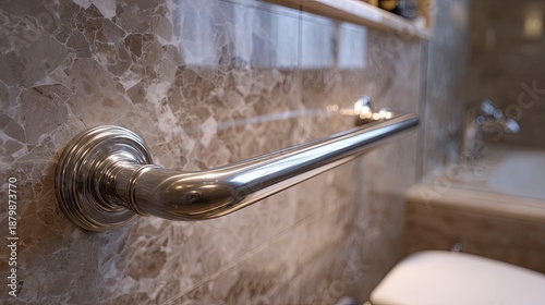 Sleek Brushed Stainless Steel Grab Bar Installed Horizontally in Bathroom