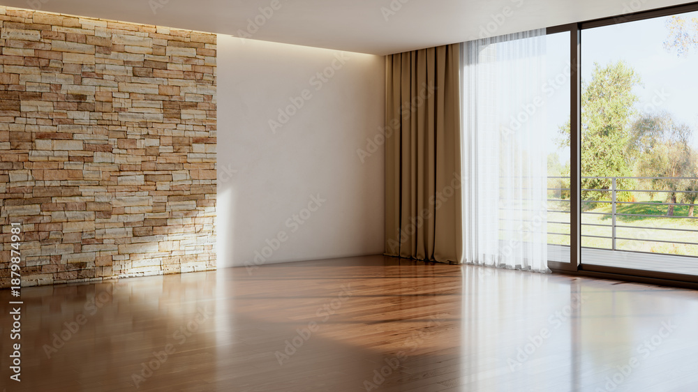 Fototapeta premium Large luxury modern bright interiors Living room mockup illustration 3D rendering image