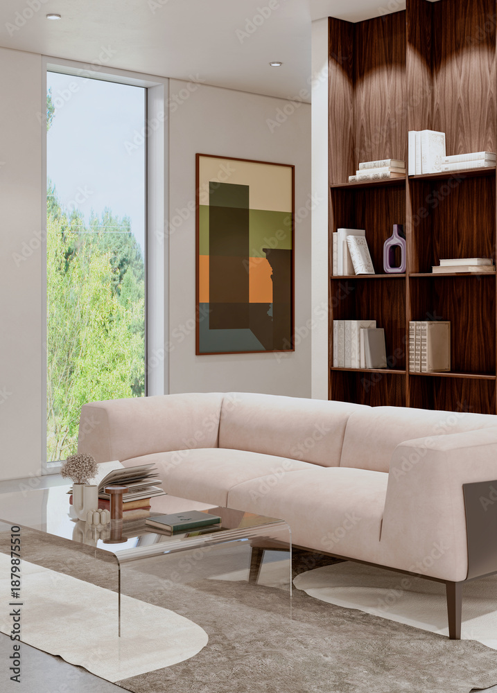 Naklejka premium Large luxury modern bright interiors Living room mockup illustration 3D rendering image