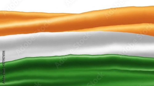 Flowing Indian tricolour animation with saffron, white and green waves blending smoothly.