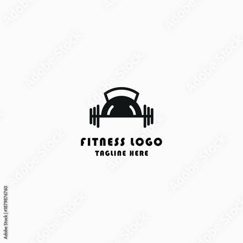fitness logo design template. kettle bell, barbel and body icon - vector

