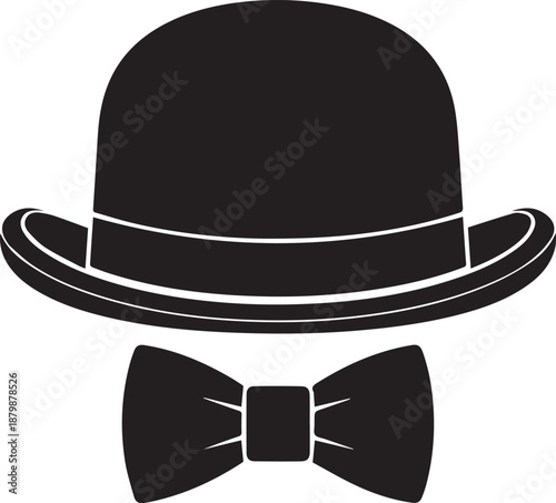 Classic black bowler hat and bow tie silhouette