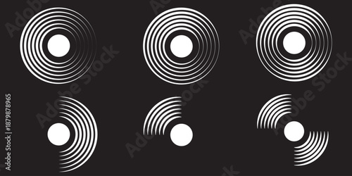 Radial lines pulse from center creating dynamic echo effect with circular patterns, perfect for audio visualization, signal graphics, and geometric wave compositions